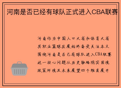 河南是否已经有球队正式进入CBA联赛