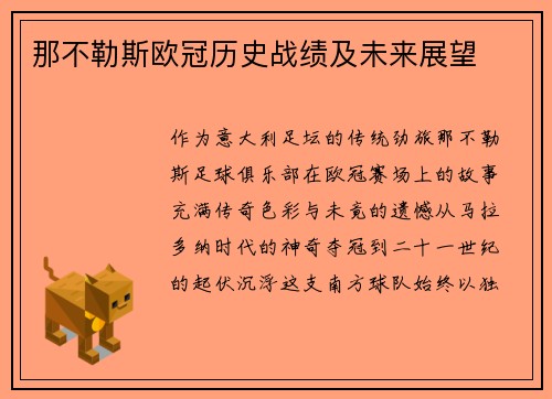 那不勒斯欧冠历史战绩及未来展望